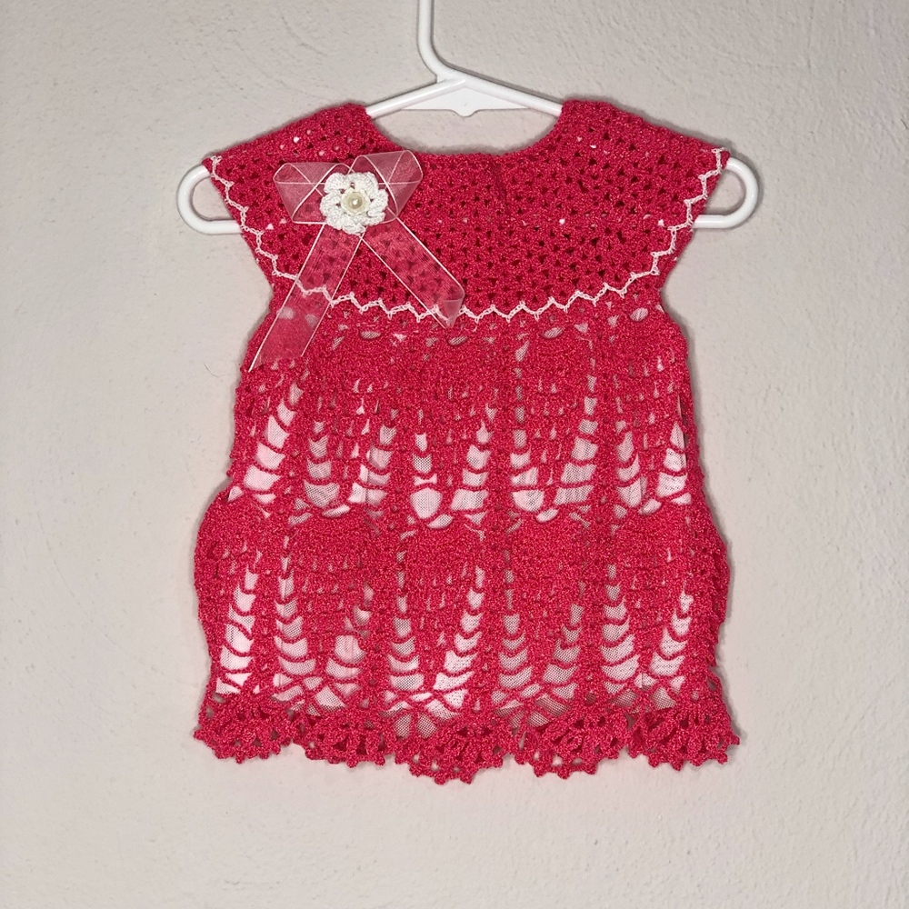 crochet dress with white mesh